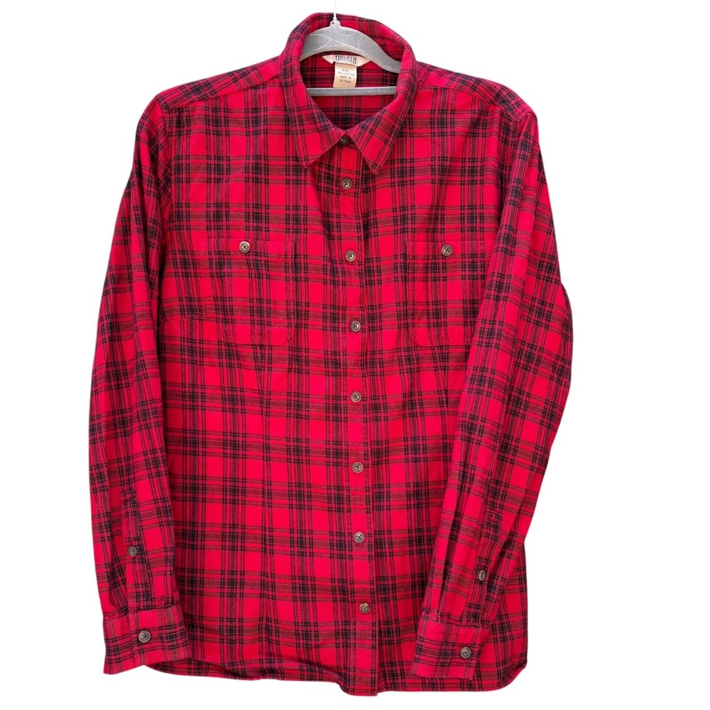 Duluth Trading Womens 2XL Shirt Red Black Plaid Flannel Cotton Button Down Fall